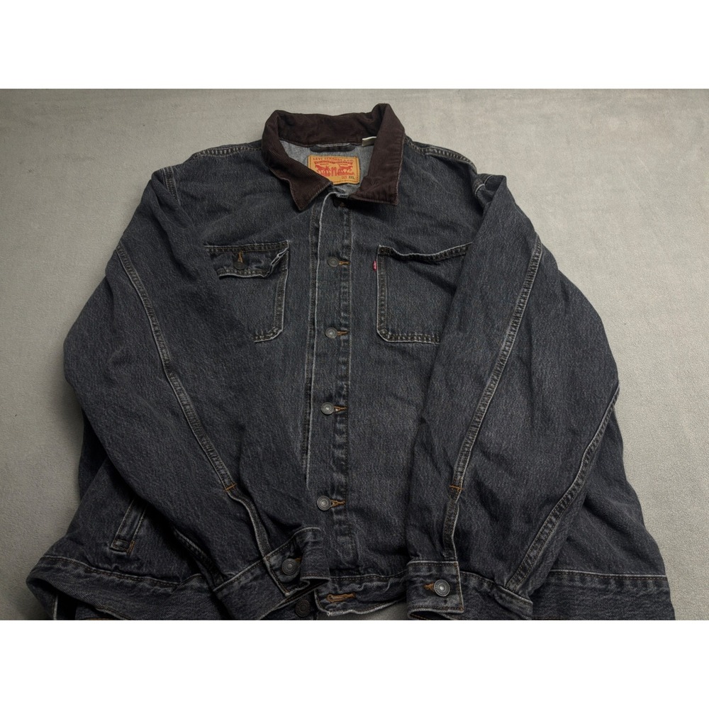 Levis Mens 3XL Black Denim Trucker Jacket Corduroy Collar Workwear